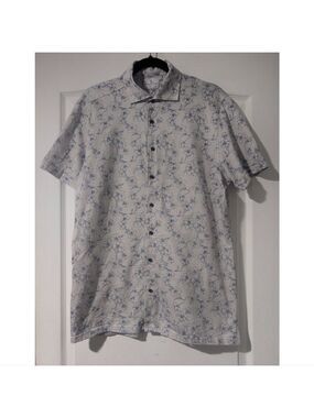Emanuel Berg | Modern Fit Short Sleeve Shirt In Grey/Blue Floral